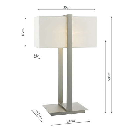Dar Lighting EDU4246 Eduardo Table Lamp Antique Nickel C/W Ivory Cotton Shade - 35007