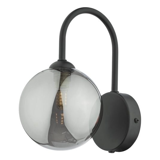 Dar Lighting EIS0722 Eissa 1 Light Wall Light Matt Black Smoked Glass - 37125