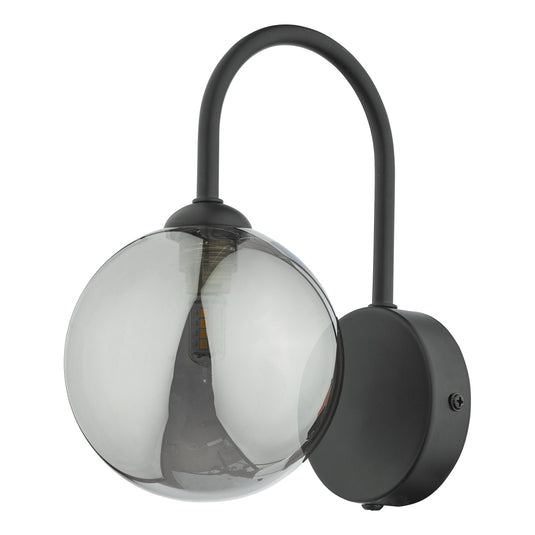 Dar Lighting EIS0722 Eissa 1 Light Wall Light Matt Black Smoked Glass - 37125