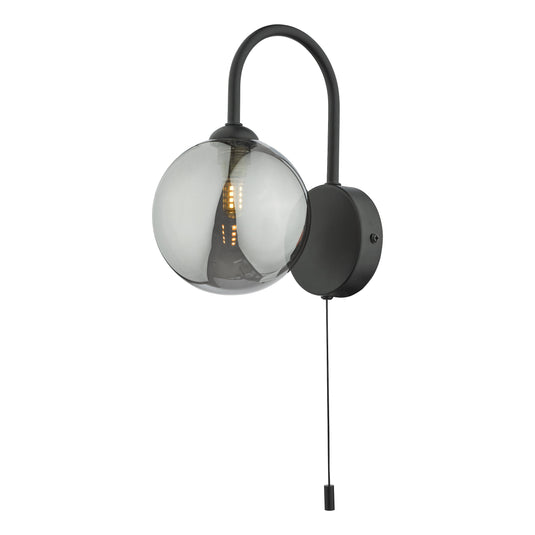 Dar Lighting EIS0722 Eissa 1 Light Wall Light Matt Black Smoked Glass - 37125