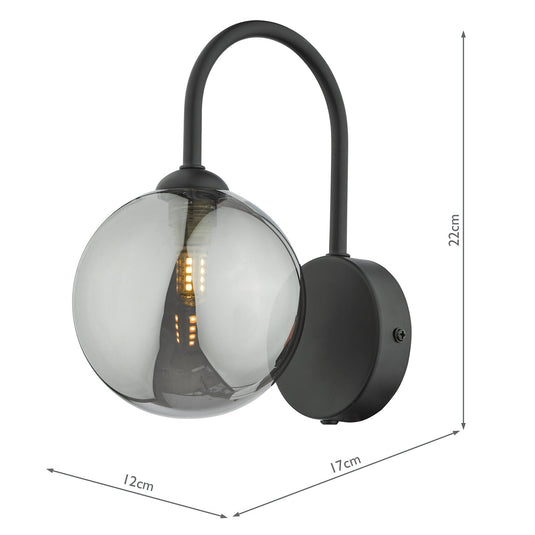Dar Lighting EIS0722 Eissa 1 Light Wall Light Matt Black Smoked Glass - 37125
