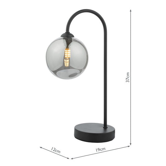 Dar Lighting EIS4122 Eissa 1 Light Touch Table Lamp Matt Black Smoked Glass - 37126