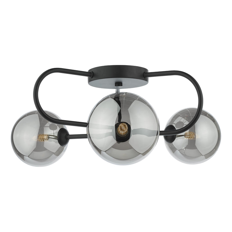 Load image into Gallery viewer, Dar Lighting EIS5322 Eissa 3 Light Semi Flush Matt Black Smoked Glass - 37127

