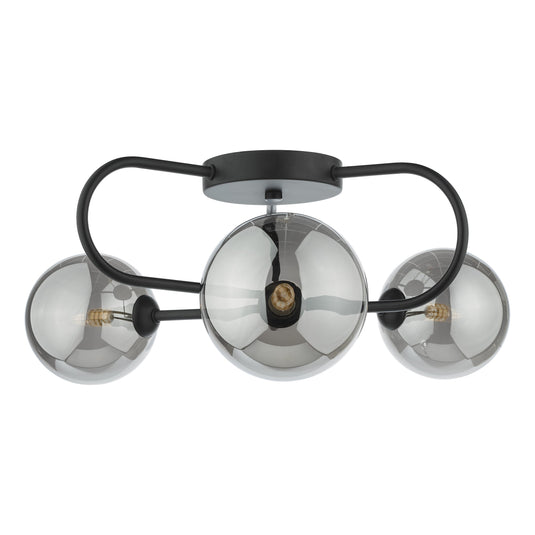 Dar Lighting EIS5322 Eissa 3 Light Semi Flush Matt Black Smoked Glass - 37127