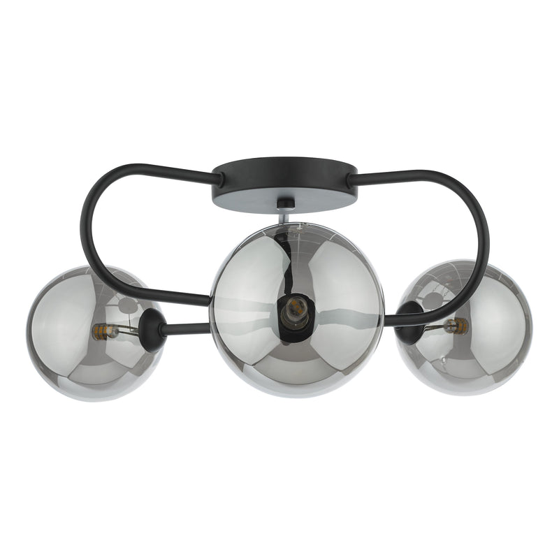 Load image into Gallery viewer, Dar Lighting EIS5322 Eissa 3 Light Semi Flush Matt Black Smoked Glass - 37127
