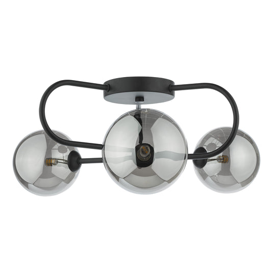 Dar Lighting EIS5322 Eissa 3 Light Semi Flush Matt Black Smoked Glass - 37127