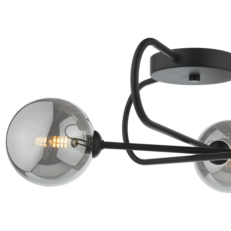Load image into Gallery viewer, Dar Lighting EIS5322 Eissa 3 Light Semi Flush Matt Black Smoked Glass - 37127
