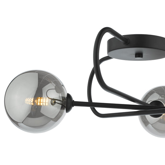 Dar Lighting EIS5322 Eissa 3 Light Semi Flush Matt Black Smoked Glass - 37127