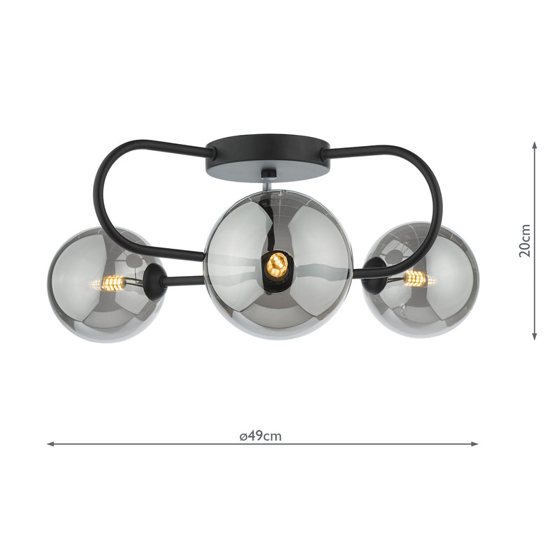 Load image into Gallery viewer, Dar Lighting EIS5322 Eissa 3 Light Semi Flush Matt Black Smoked Glass - 37127
