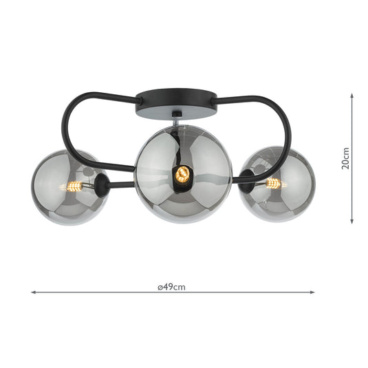 Dar Lighting EIS5322 Eissa 3 Light Semi Flush Matt Black Smoked Glass - 37127