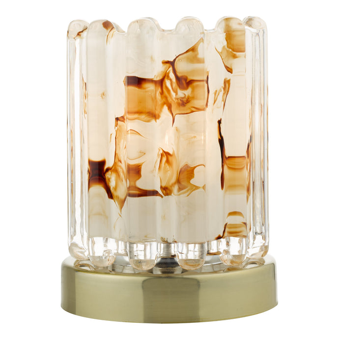 Dar Lighting ELF4175 Elf Touch Table Lamp Antique Brass With Ribbed Glass - 20870