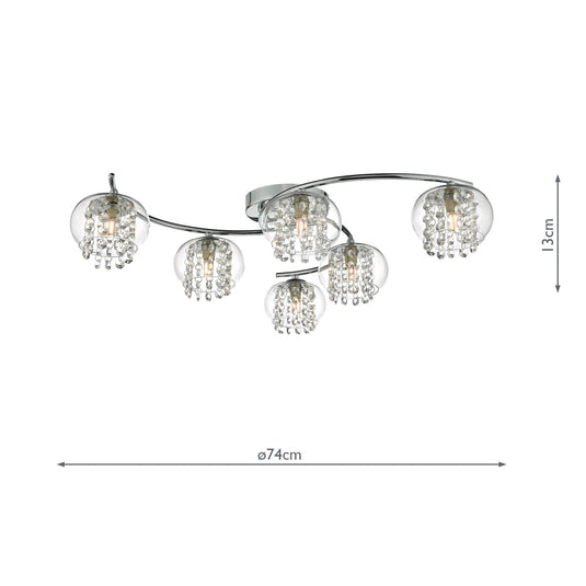 Dar Lighting ELM6450 Elma 6lt Semi Flush Polished Chrome & Crystal - 35013