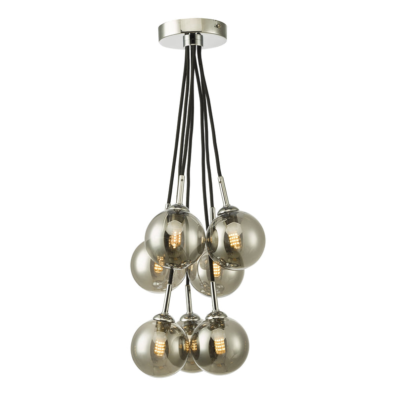 Load image into Gallery viewer, Dar Lighting ELP342-01 Elpis 7 Light Cluster Pendant Polished Chrome Smoked Glass - 36905
