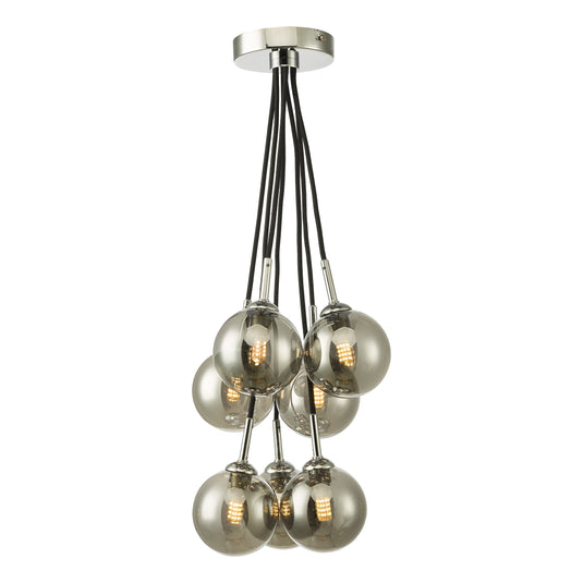 Dar Lighting ELP342-01 Elpis 7 Light Cluster Pendant Polished Chrome Smoked Glass - 36905