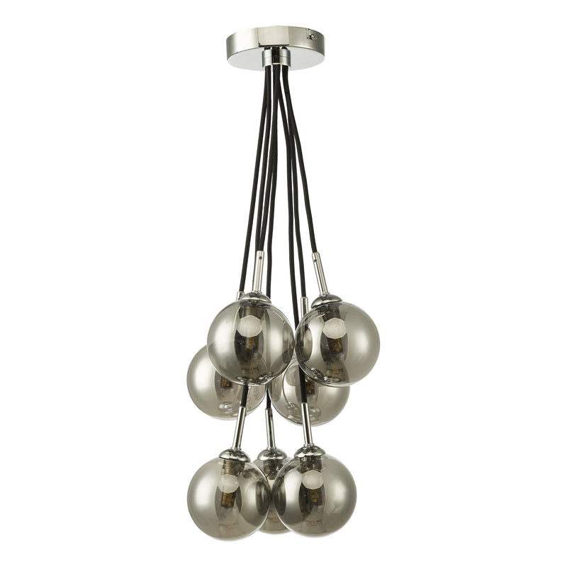 Load image into Gallery viewer, Dar Lighting ELP342-01 Elpis 7 Light Cluster Pendant Polished Chrome Smoked Glass - 36905
