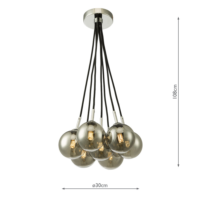 Load image into Gallery viewer, Dar Lighting ELP342-01 Elpis 7 Light Cluster Pendant Polished Chrome Smoked Glass - 36905
