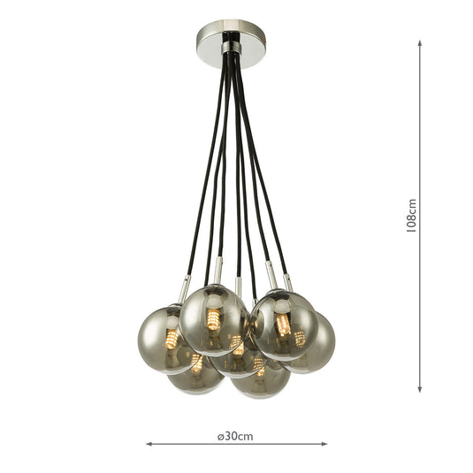 Dar Lighting ELP342-01 Elpis 7 Light Cluster Pendant Polished Chrome Smoked Glass - 36905