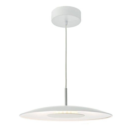Dar Lighting ENO012 Enoch LED Metal Flying Saucer Pendant White & Stainless Steel - 35018