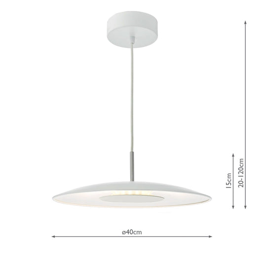 Dar Lighting ENO012 Enoch LED Metal Flying Saucer Pendant White & Stainless Steel - 35018