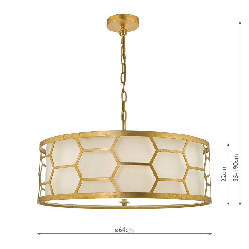 Load image into Gallery viewer, Dar Lighting EPS0412 Epstein 4lt Pendant Gold With Ivory Shade &amp; Frosted Glass Diffuser - 35025
