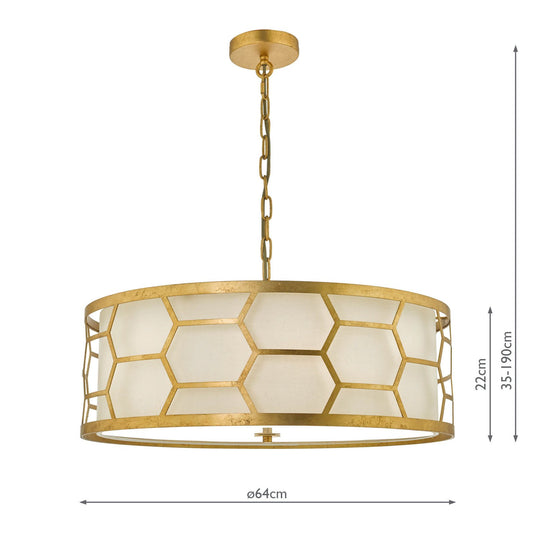 Dar Lighting EPS0412 Epstein 4lt Pendant Gold With Ivory Shade & Frosted Glass Diffuser - 35025