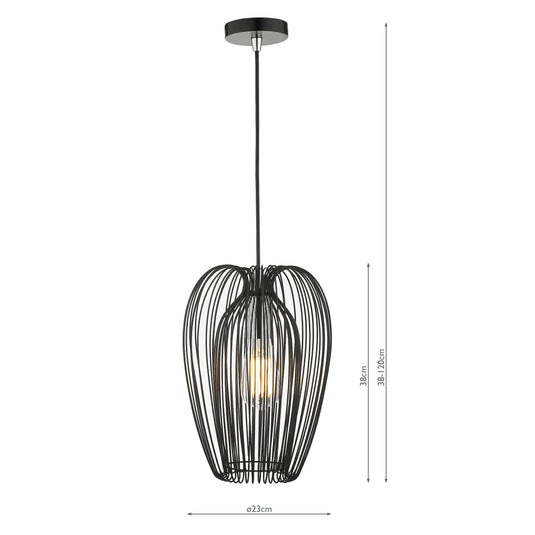 Dar Lighting ERO0122 Ero 1 Light Single Pendant Black And Chrome - 35030