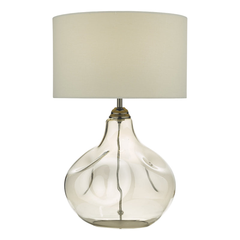 Load image into Gallery viewer, Dar Lighting ESA4210 Esarosa Table Lamp Smoked Glass with White Linen Shade - 24993
