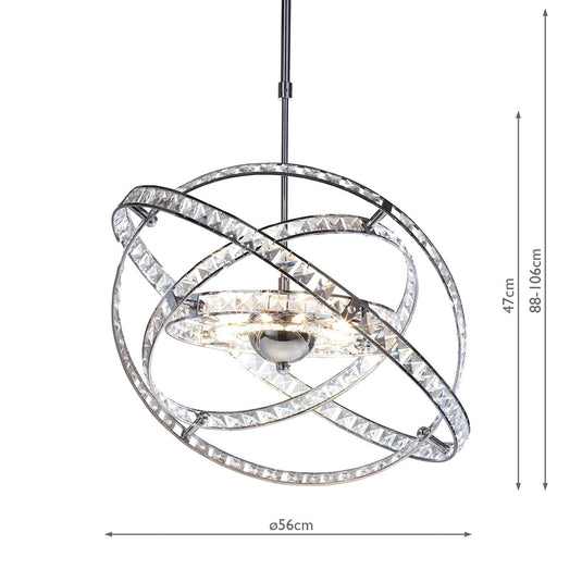 Dar Lighting ETE2350 Eternity 10 Light Pendant Faceted Crystal and Polished Chrome - 11358