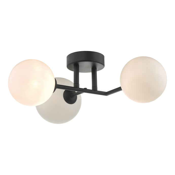 Dar Lighting EUA3022 Euan 3lt Wall/Ceiling Light Black & Opal Glass - 35038