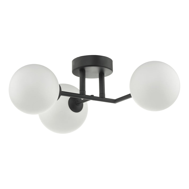 Load image into Gallery viewer, Dar Lighting EUA3022 Euan 3lt Wall/Ceiling Light Black &amp; Opal Glass - 35038
