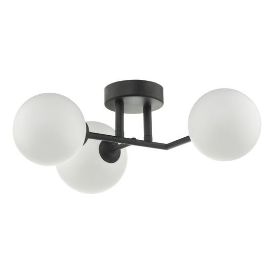 Dar Lighting EUA3022 Euan 3lt Wall/Ceiling Light Black & Opal Glass - 35038