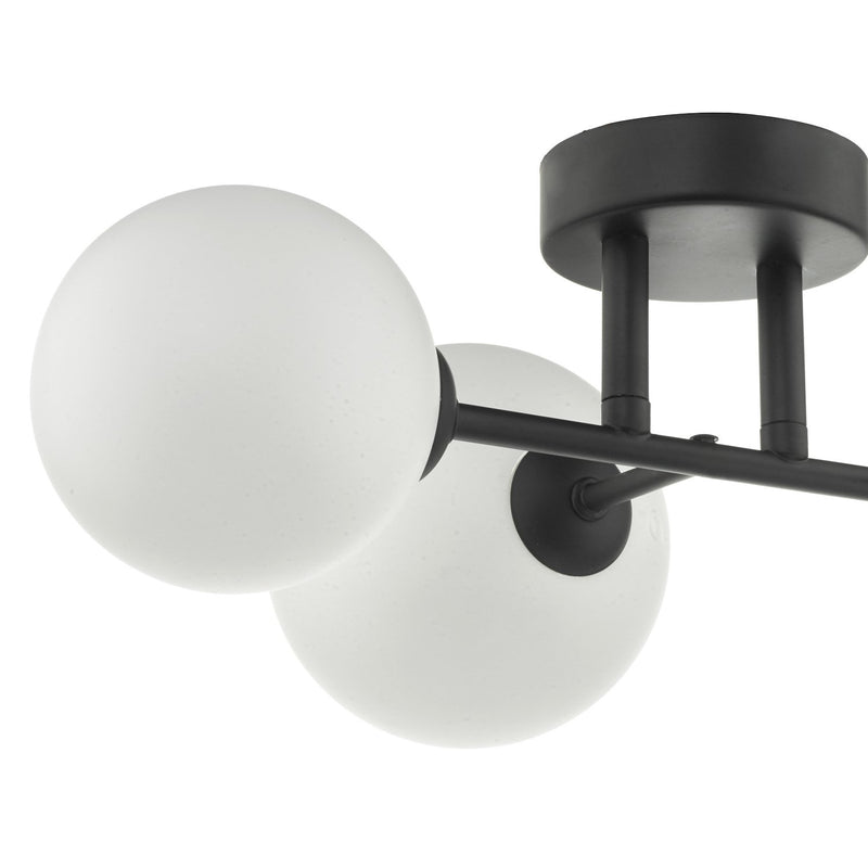 Load image into Gallery viewer, Dar Lighting EUA3022 Euan 3lt Wall/Ceiling Light Black &amp; Opal Glass - 35038

