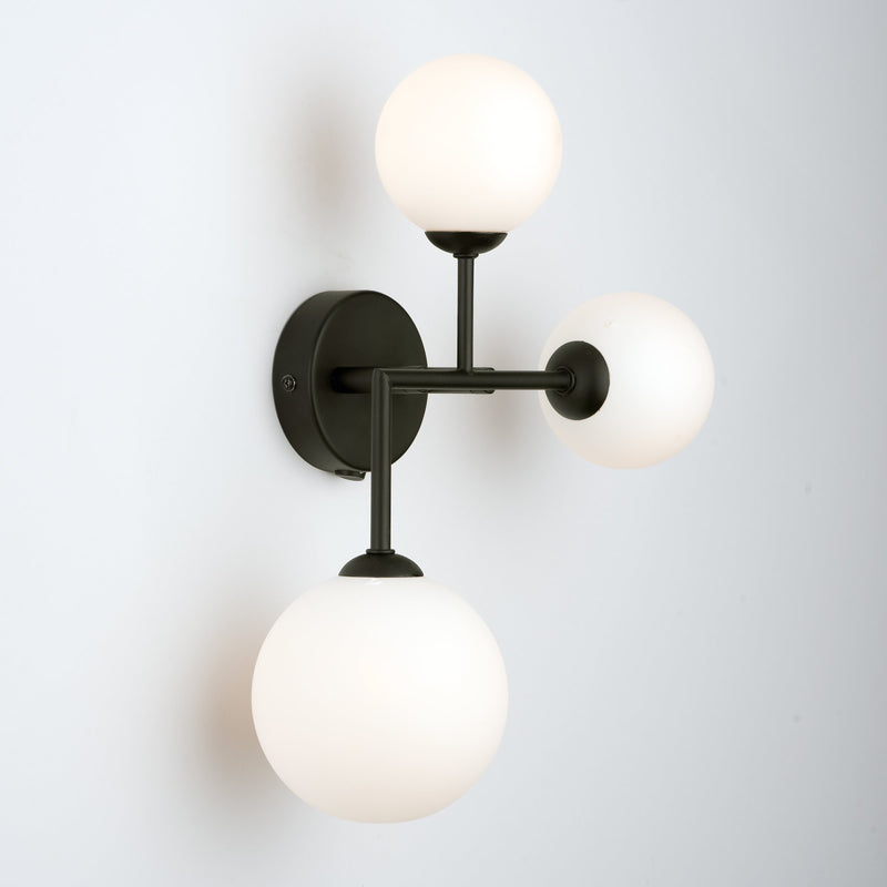 Load image into Gallery viewer, Dar Lighting EUA3022 Euan 3lt Wall/Ceiling Light Black &amp; Opal Glass - 35038
