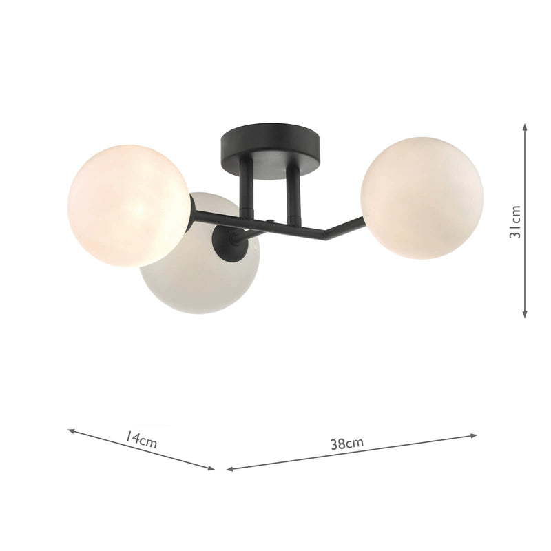 Load image into Gallery viewer, Dar Lighting EUA3022 Euan 3lt Wall/Ceiling Light Black &amp; Opal Glass - 35038
