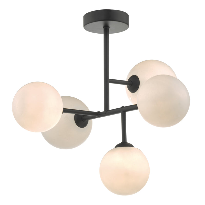 Load image into Gallery viewer, Dar Lighting EUA5422 Euan 5lt Semi Flush Black &amp; Opal Glass - 35039
