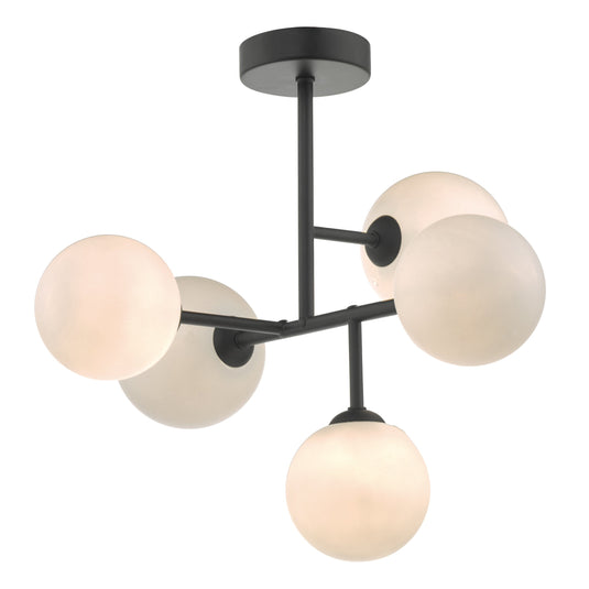 Dar Lighting EUA5422 Euan 5lt Semi Flush Black & Opal Glass - 35039