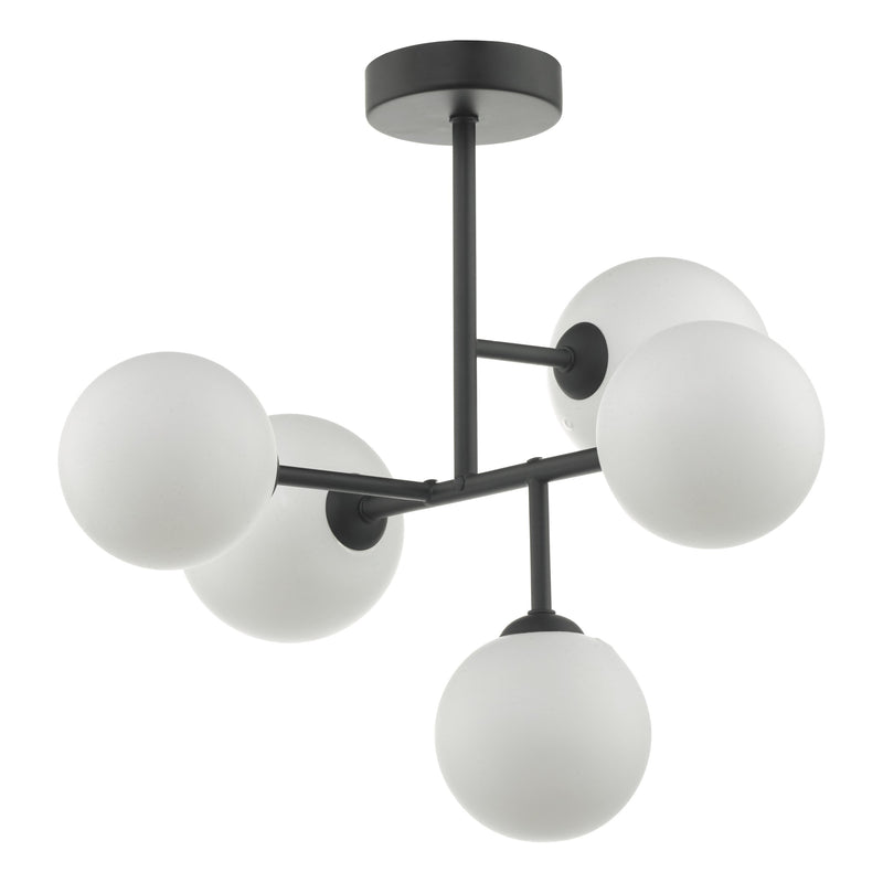 Load image into Gallery viewer, Dar Lighting EUA5422 Euan 5lt Semi Flush Black &amp; Opal Glass - 35039
