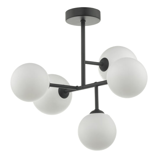 Dar Lighting EUA5422 Euan 5lt Semi Flush Black & Opal Glass - 35039