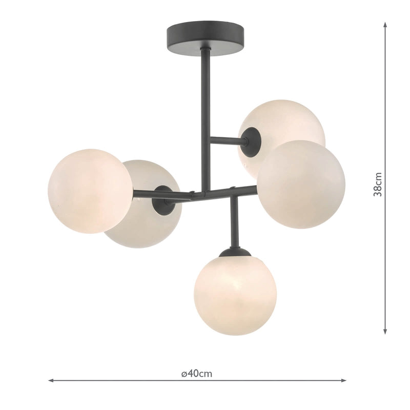 Load image into Gallery viewer, Dar Lighting EUA5422 Euan 5lt Semi Flush Black &amp; Opal Glass - 35039
