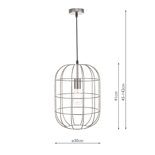 Dar Lighting EUD0146 Eudora 1 Light Pendant Satin Nickel - 35041