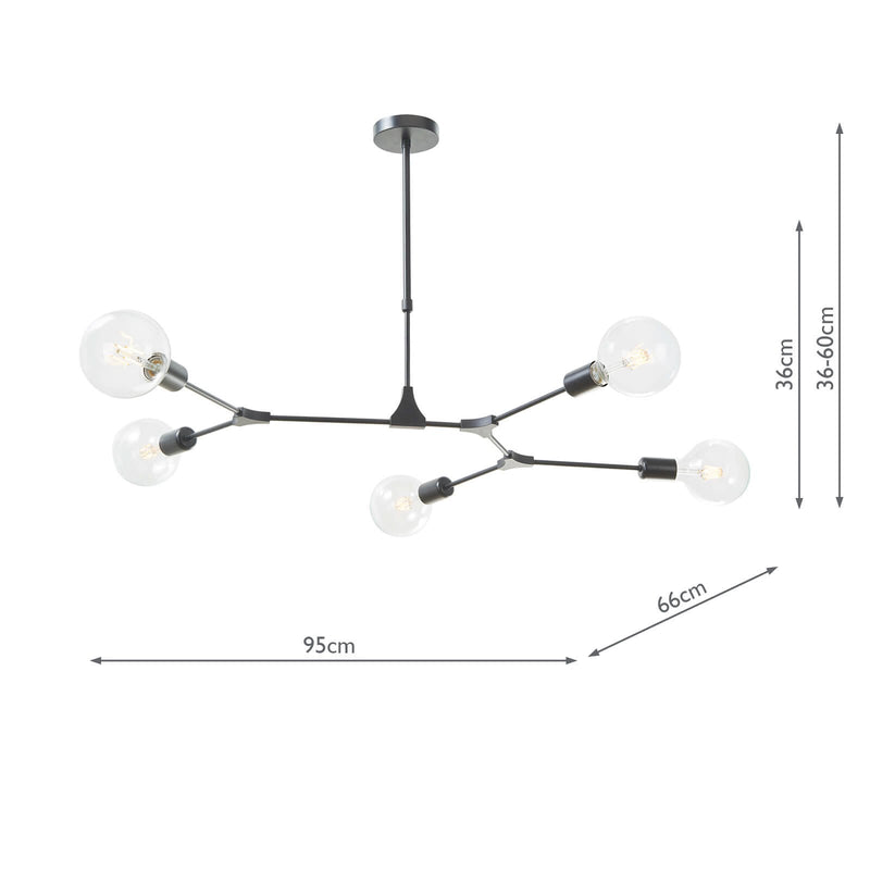 Load image into Gallery viewer, Dar Lighting EUP0539 Euphemia 5 Light Pendant Black - 35043
