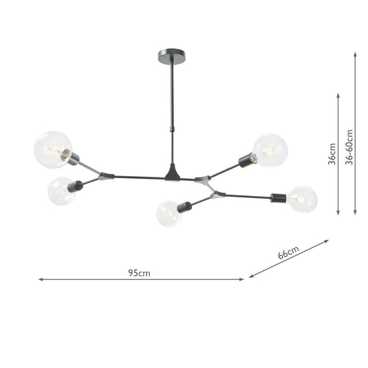 Dar Lighting EUP0539 Euphemia 5 Light Pendant Black - 35043