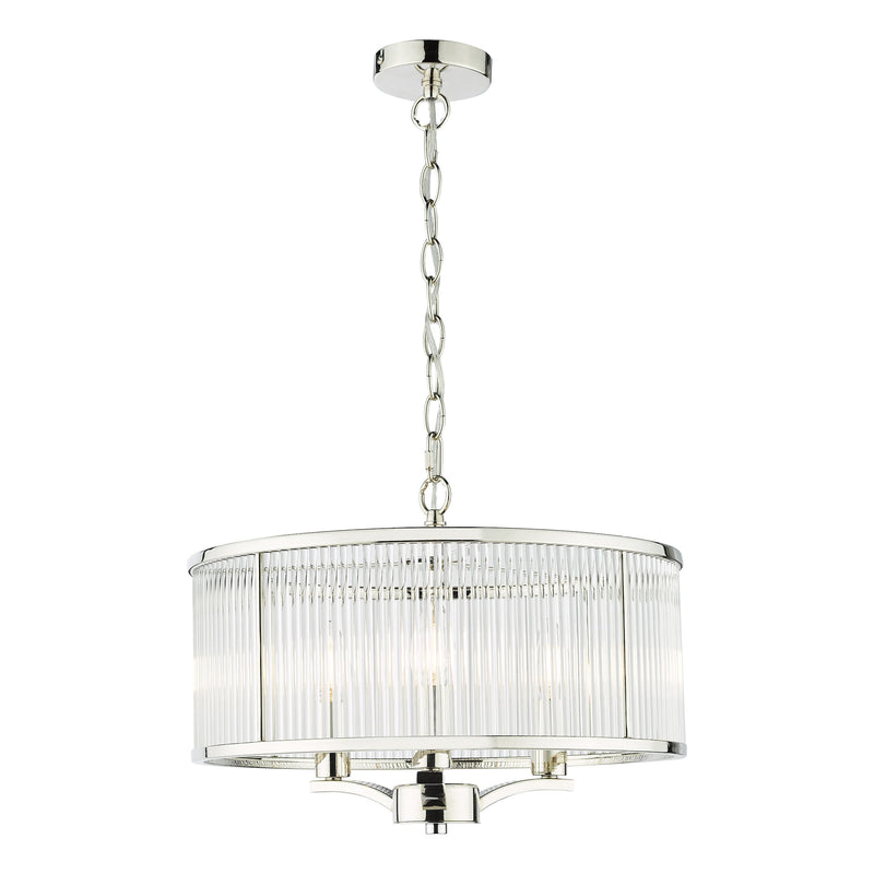Load image into Gallery viewer, Dar Lighting EVE0338 Eveyln 3 Light Pendant Polished Nickel Glass - 36908
