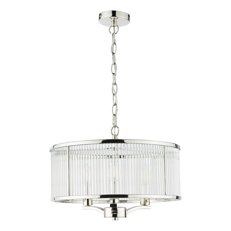 Load image into Gallery viewer, Dar Lighting EVE0338 Eveyln 3 Light Pendant Polished Nickel Glass - 36908
