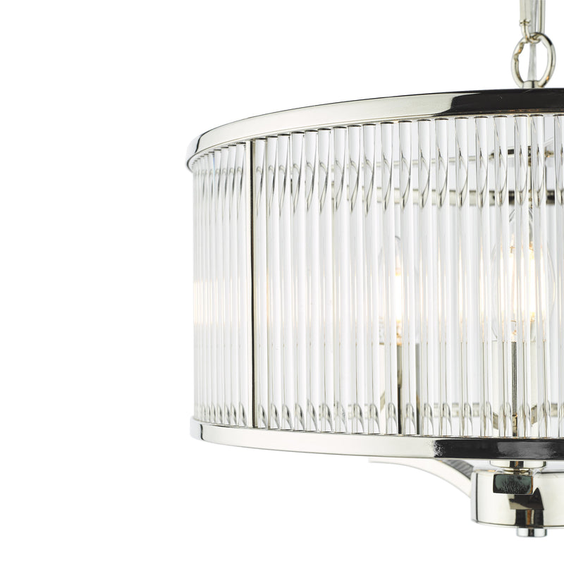 Load image into Gallery viewer, Dar Lighting EVE0338 Eveyln 3 Light Pendant Polished Nickel Glass - 36908
