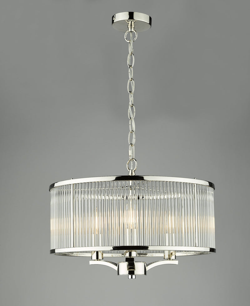 Load image into Gallery viewer, Dar Lighting EVE0338 Eveyln 3 Light Pendant Polished Nickel Glass - 36908
