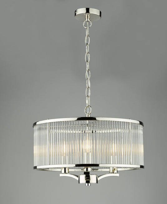 Dar Lighting EVE0338 Eveyln 3 Light Pendant Polished Nickel Glass - 36908