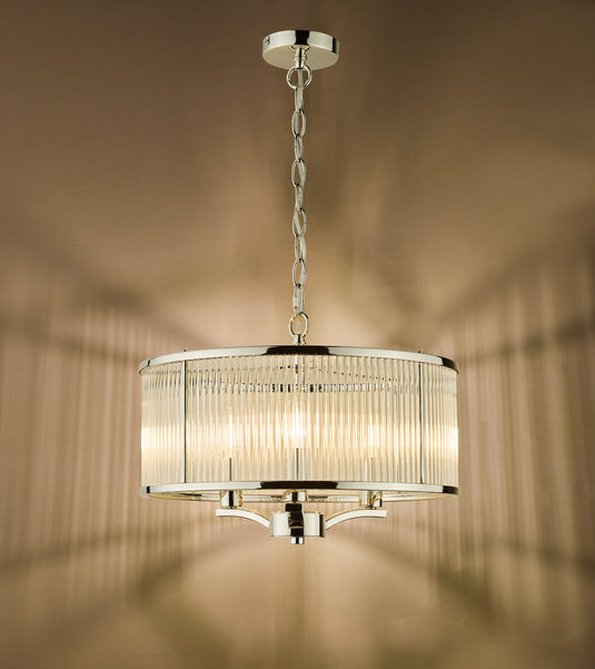 Dar Lighting EVE0338 Eveyln 3 Light Pendant Polished Nickel Glass - 36908
