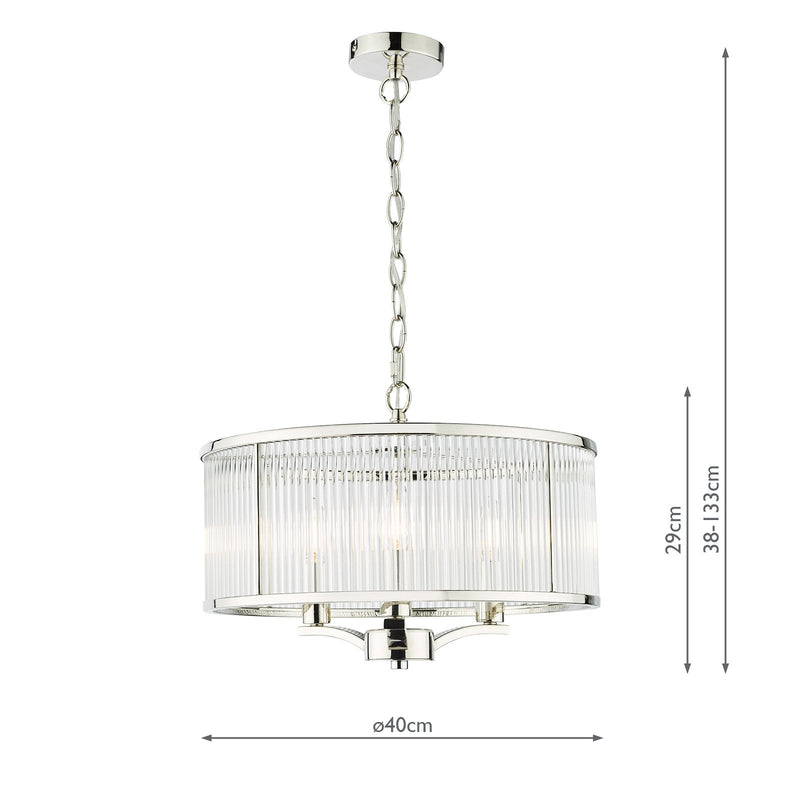 Load image into Gallery viewer, Dar Lighting EVE0338 Eveyln 3 Light Pendant Polished Nickel Glass - 36908
