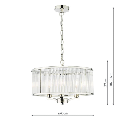 Dar Lighting EVE0338 Eveyln 3 Light Pendant Polished Nickel Glass - 36908